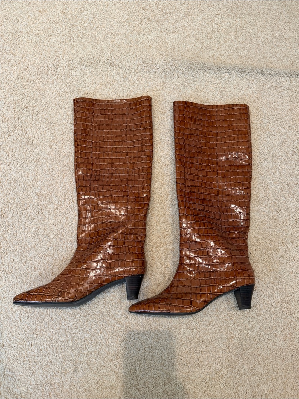 NEW SILENT D Women's Tall Croc-Embossed Brown Leather Boots size 41